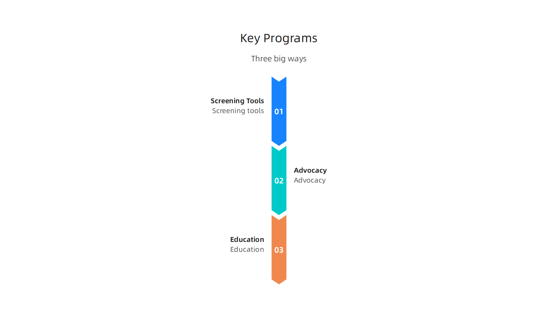 An infographic summarizing Mental Health America's key programs and initiatives, including screening tools, advocacy, and education.