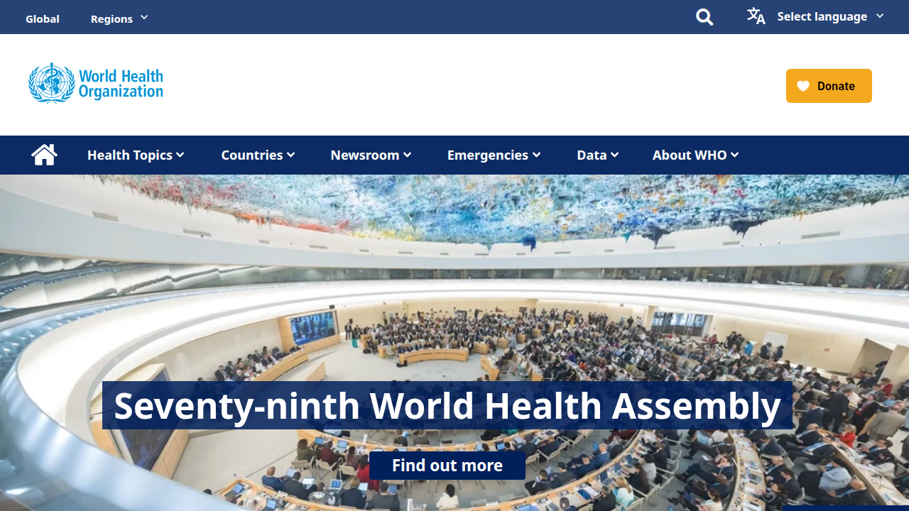 The official website of the World Health Organization, a global authority on public health data and initiatives.