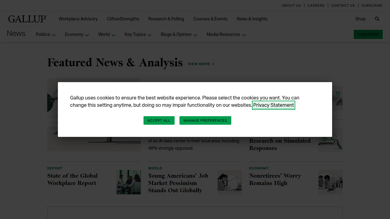 The official news website for Gallup, known for its public opinion polls and data, including mental health surveys.