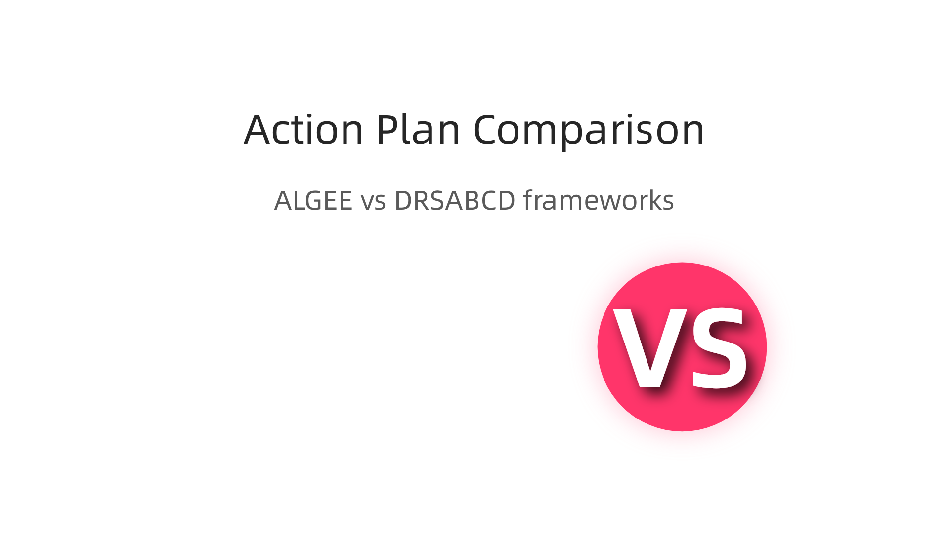 A comparison highlighting the distinct action plans, ALGEE for mental health crises and DRSABCD for physical emergencies.