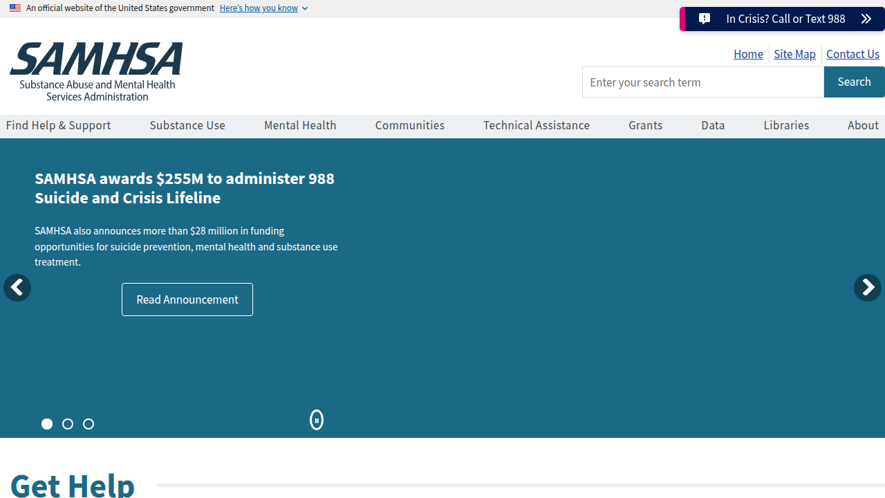 The official website for the Substance Abuse and Mental Health Services Administration (SAMHSA).