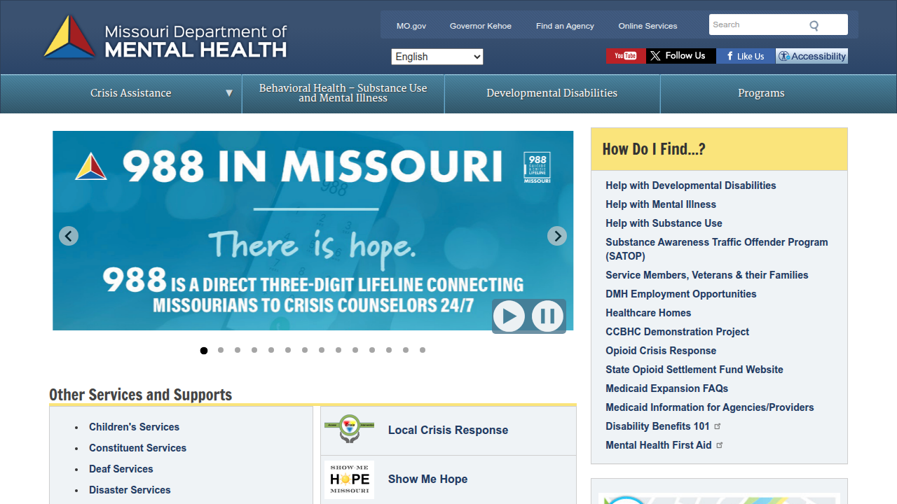 The official website of the Missouri Department of Mental Health (MoDMH), the central hub for state mental health services.