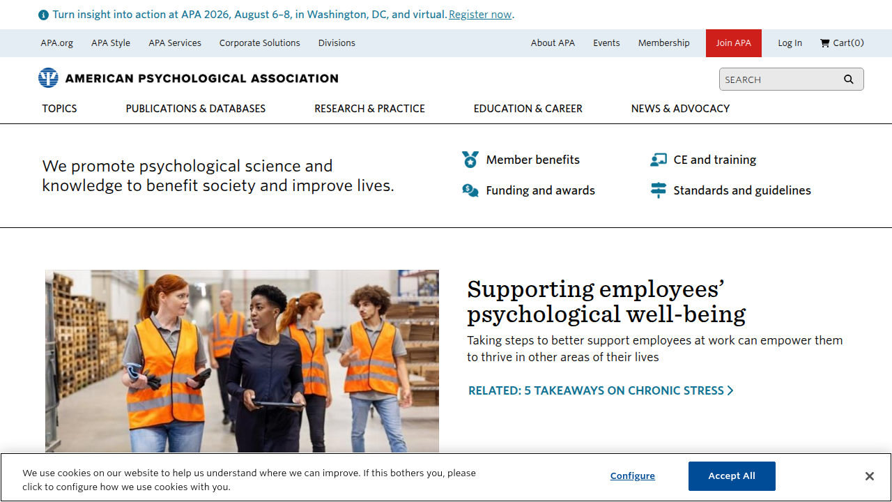 The American Psychological Association (APA) website, a source for psychological research and professional standards.