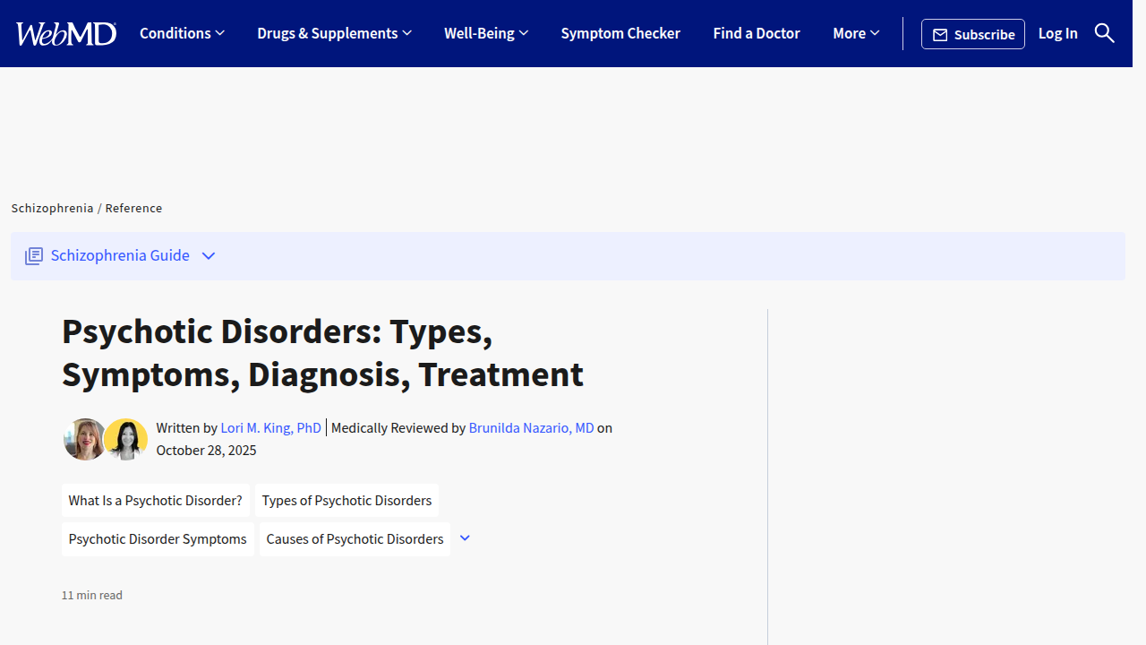 WebMD provides comprehensive information on psychotic disorders, covering types, symptoms, diagnosis, and treatment.