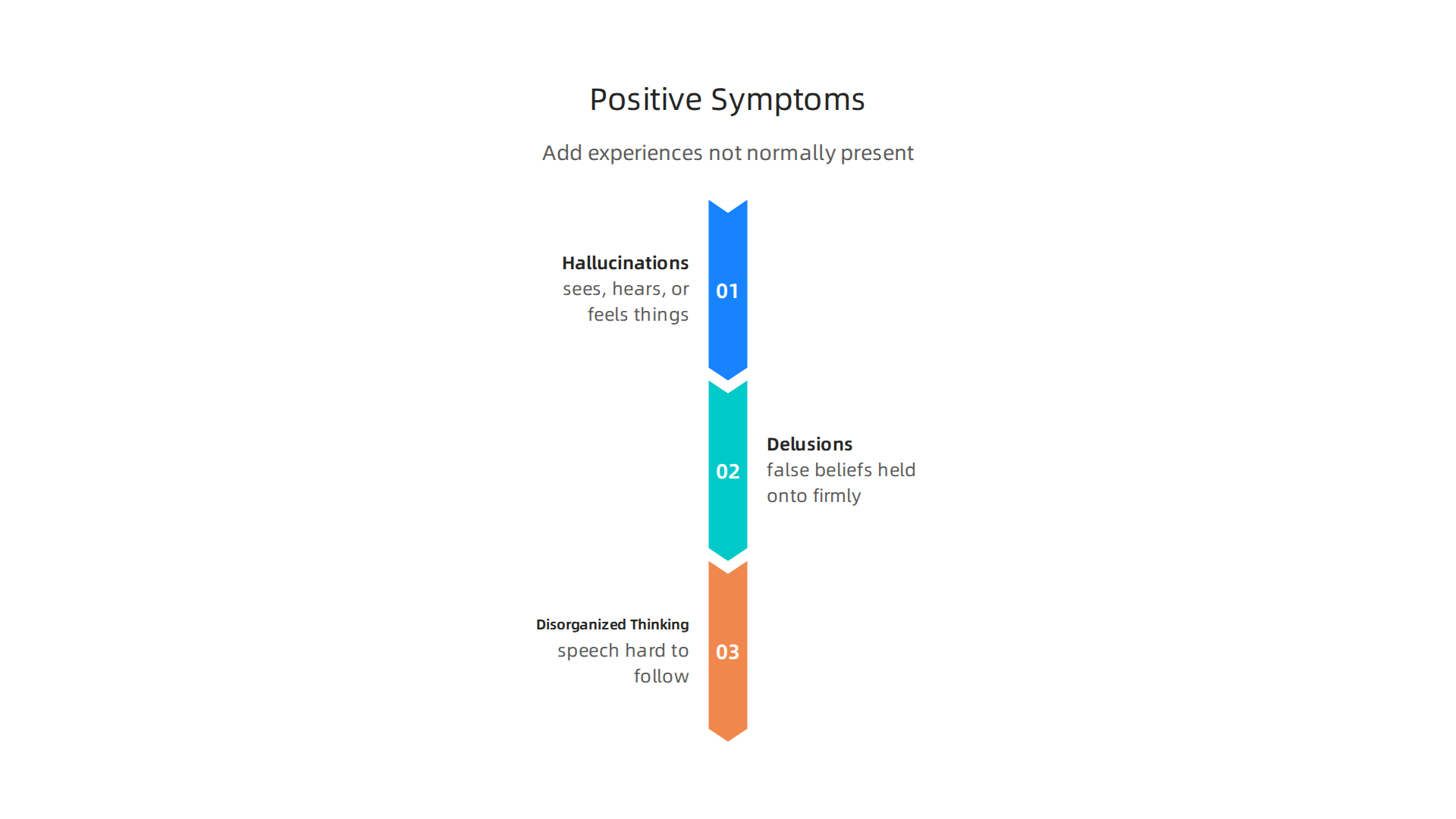 Visual explanation of the positive symptoms associated with schizophrenia spectrum disorders.