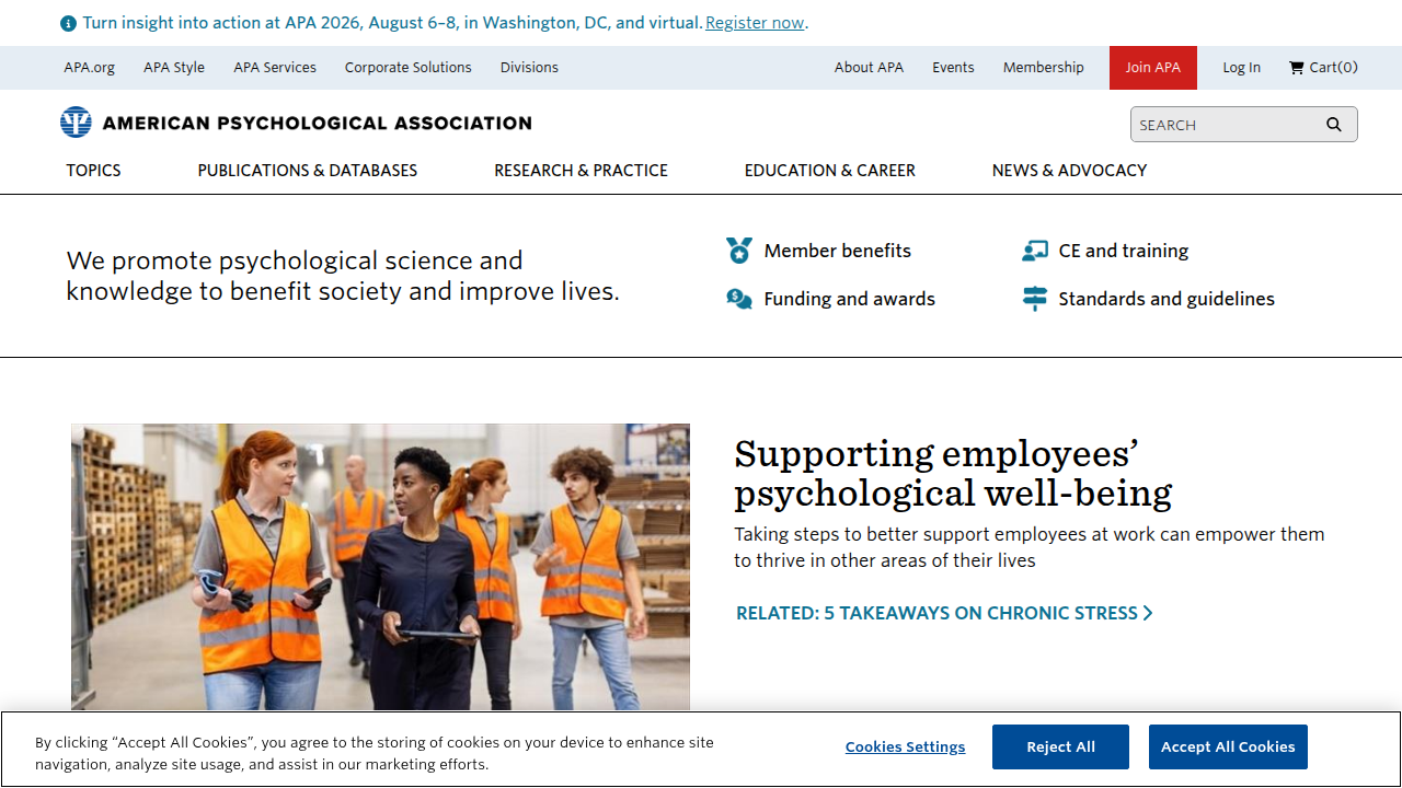 The American Psychological Association (APA) is a leading scientific and professional organization representing psychology in the United States.