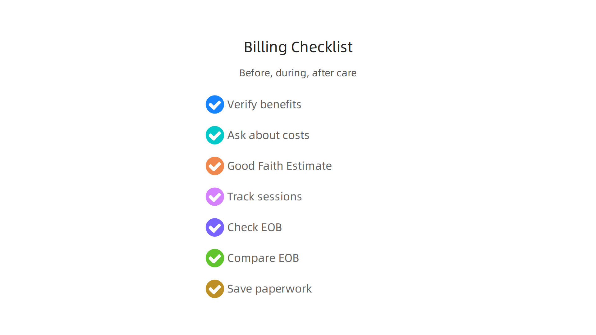 Use this step-by-step checklist to confidently manage your mental health insurance billing from start to finish.
