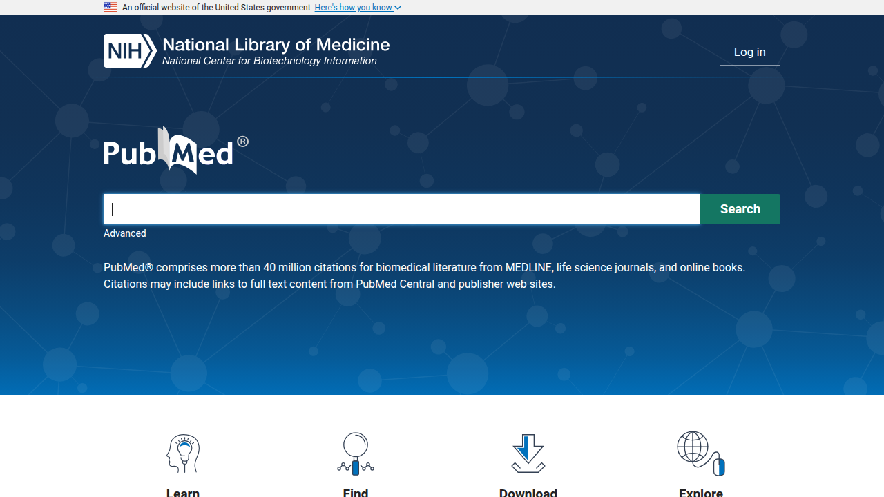 Screenshot of PubMed, a key resource for health communication research and studies on infographic effectiveness.