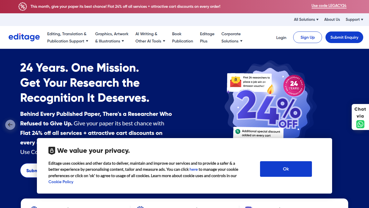 Screenshot of Editage, a resource for insights on promoting healthcare through infographics and visual materials.