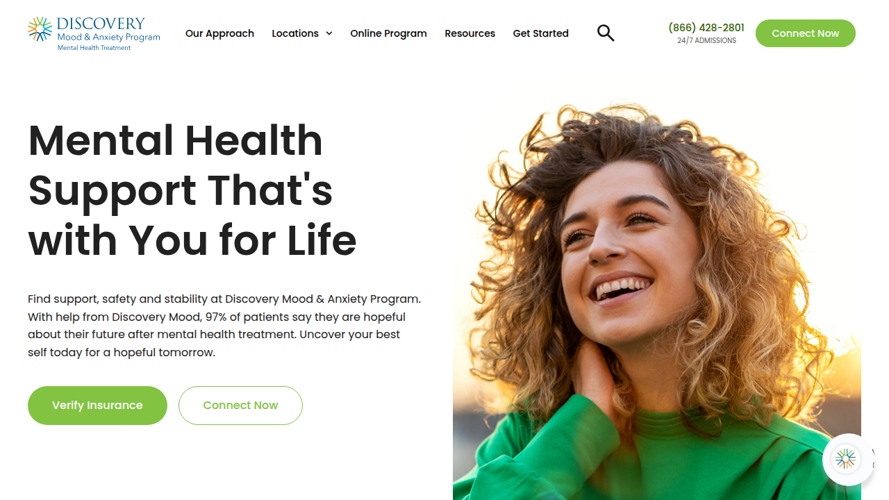 Screenshot of Discovery Mood & Anxiety Program, a resource on how social media can promote mental health.