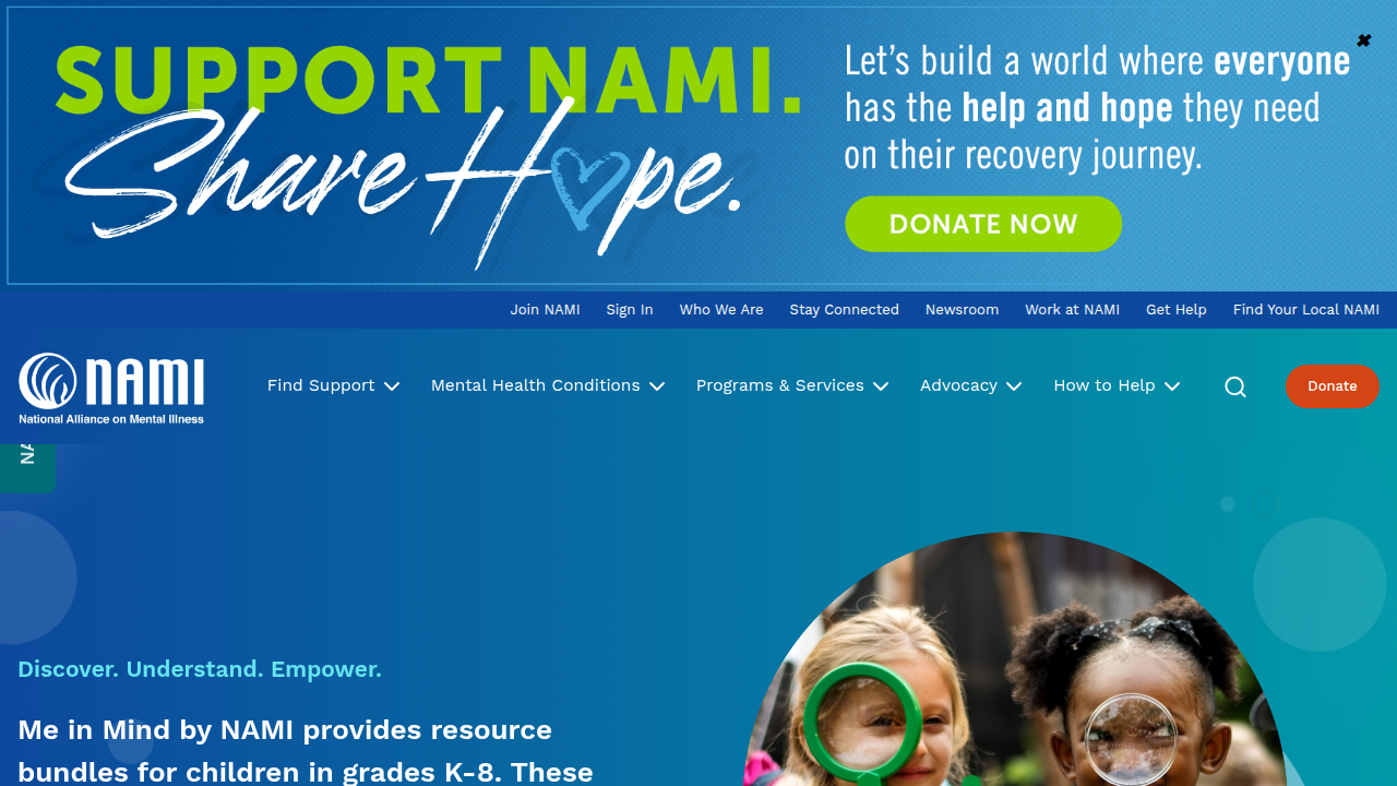 Screenshot of the NAMI (National Alliance on Mental Illness) homepage, a leading organization for mental health support and advocacy.