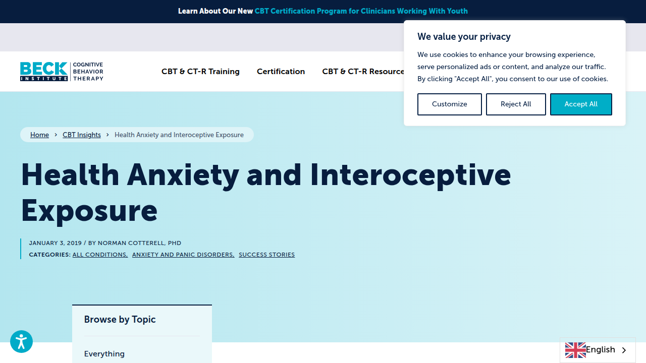 The Beck Institute provides training and resources in cognitive behavioral therapy, including detailed explanations of techniques like interoceptive exposure.