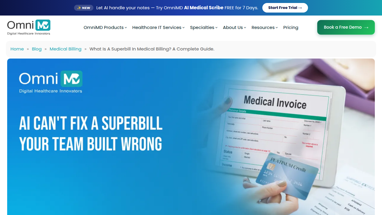 Screenshot of OmniMD's guide explaining what a superbill is in medical billing.