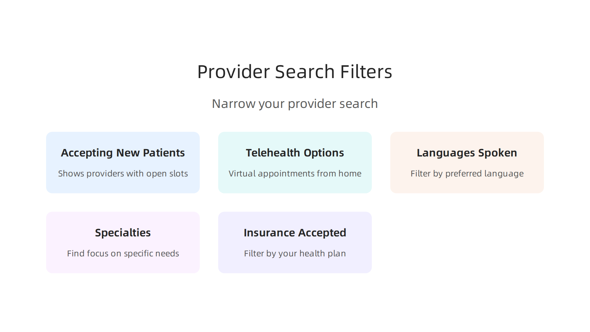 Use these essential filters on online directories to narrow down your mental health provider search.