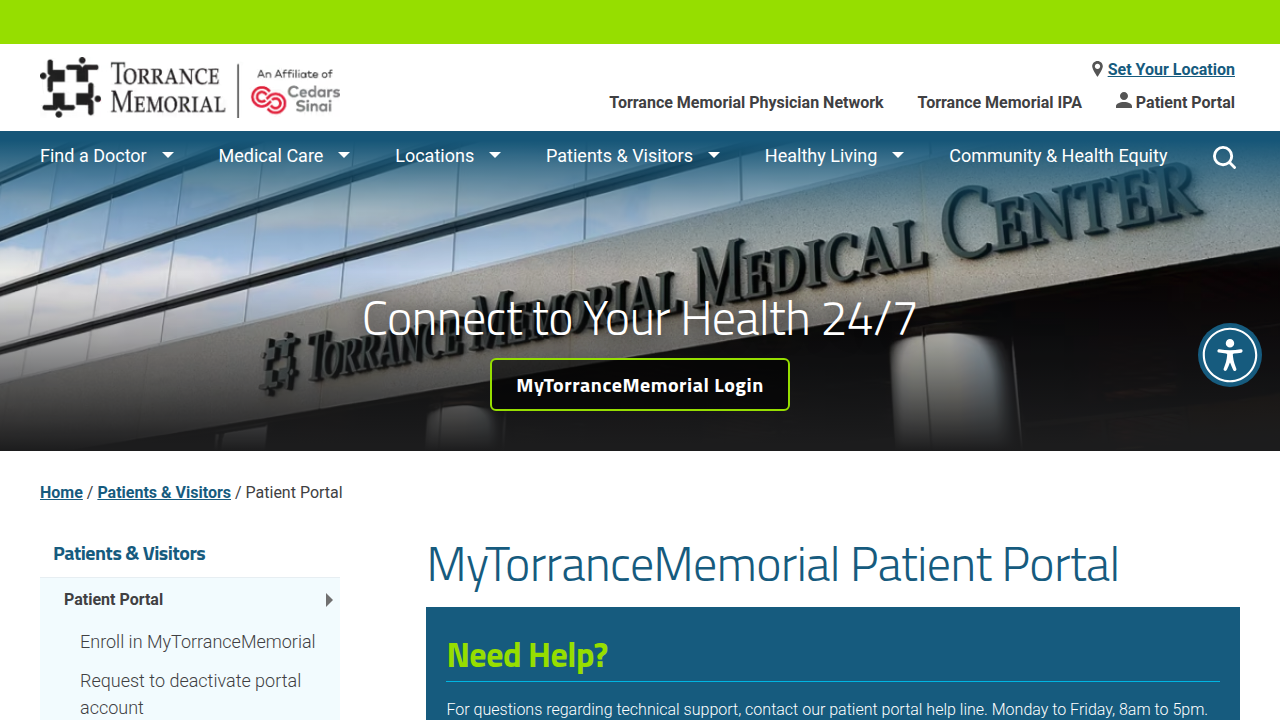 The official Torrance Memorial patient portal homepage, MyTorranceMemorial, providing access to your health information and care team.