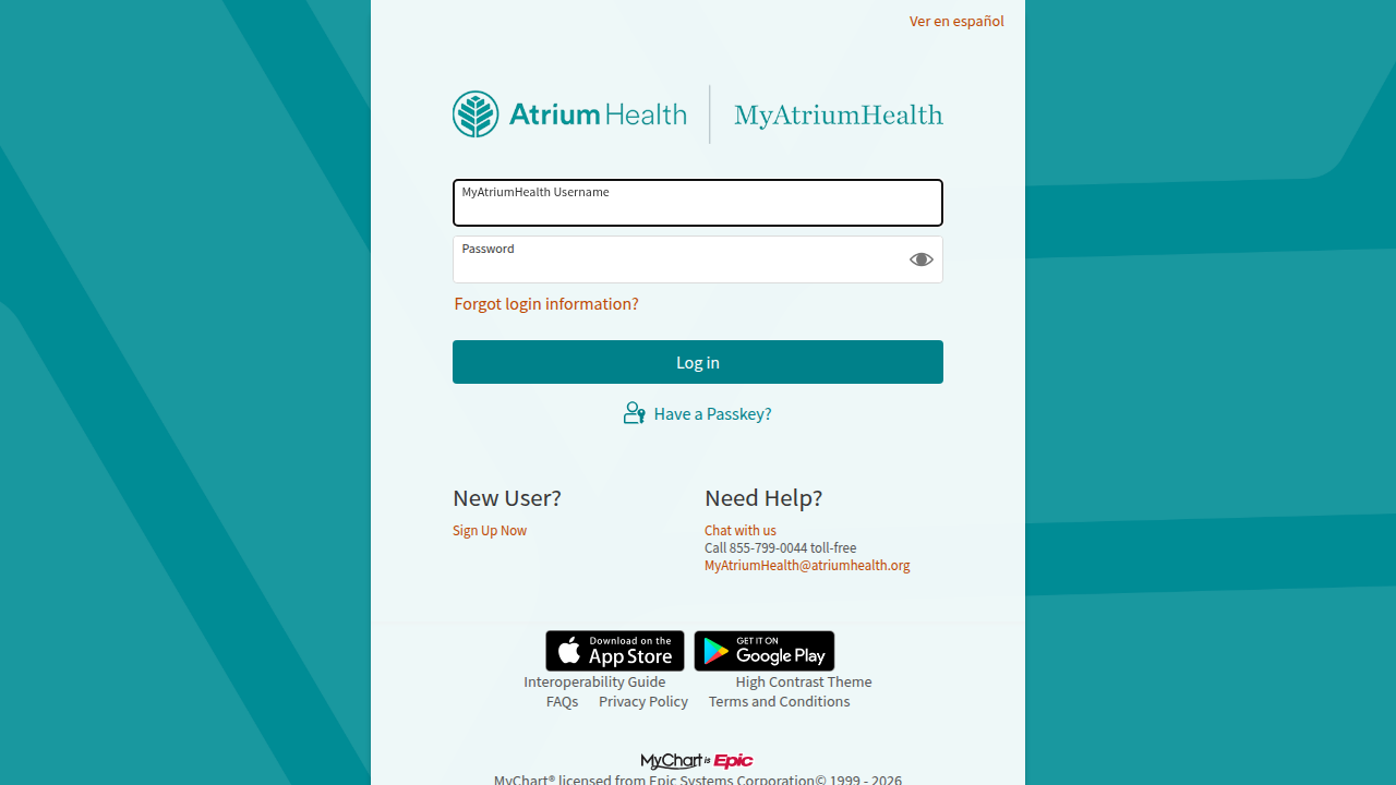 A screenshot of the MyAtriumHealth patient portal homepage, showcasing the centralized access to health information and features.