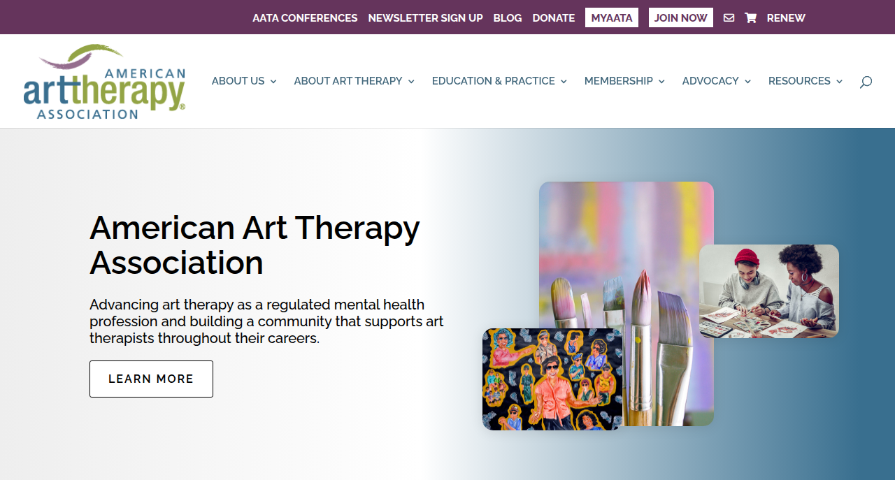 The American Art Therapy Association's website, a key resource for understanding and finding art therapy professionals and definitions.