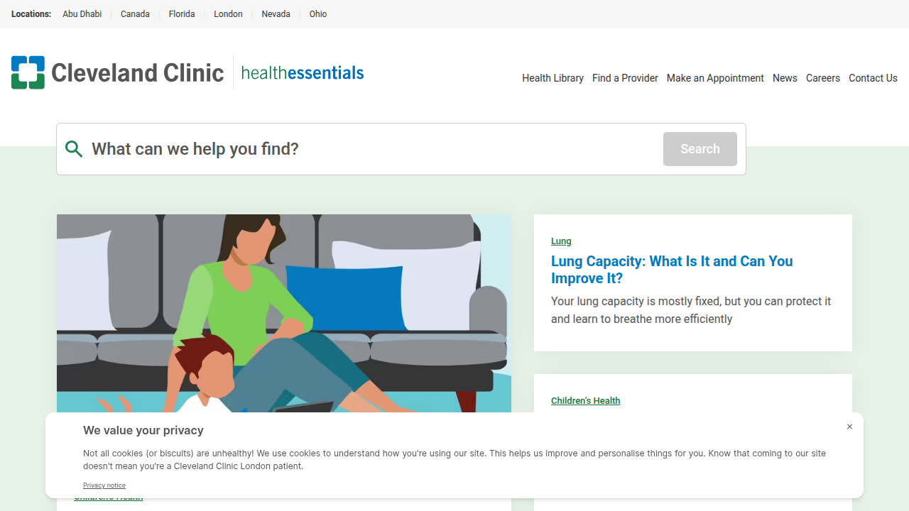 Screenshot of Cleveland Clinic's health section, a trusted source for medical information.