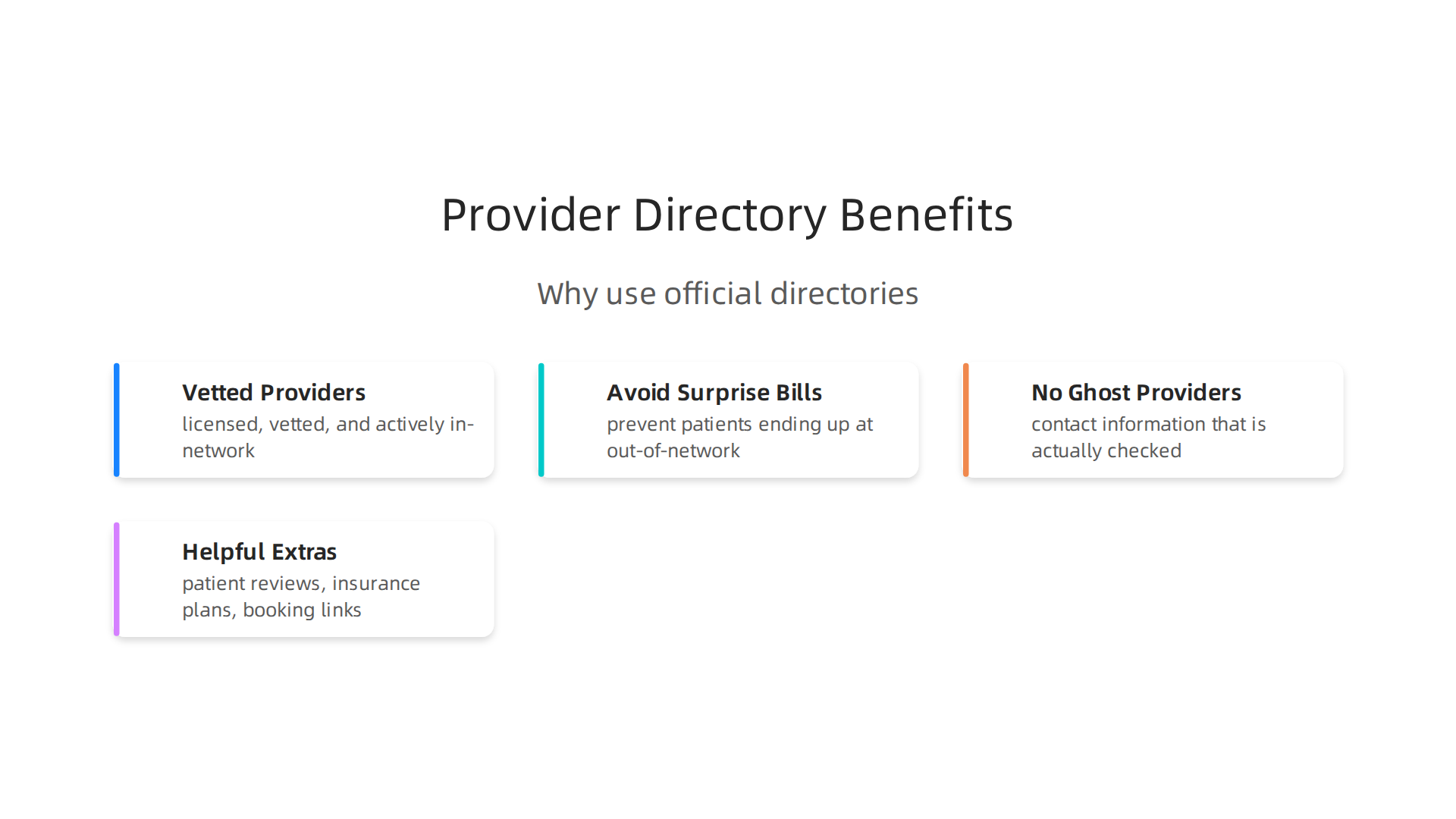 Key reasons why using official behavioral health provider directories ensures reliable and accurate information.