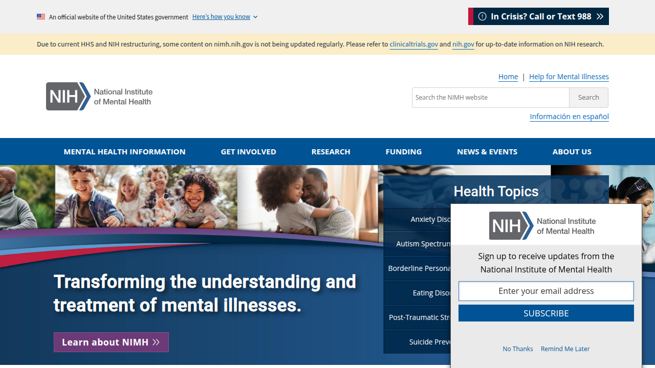 The NIMH website offers comprehensive, evidence-based information on mental health research and conditions.