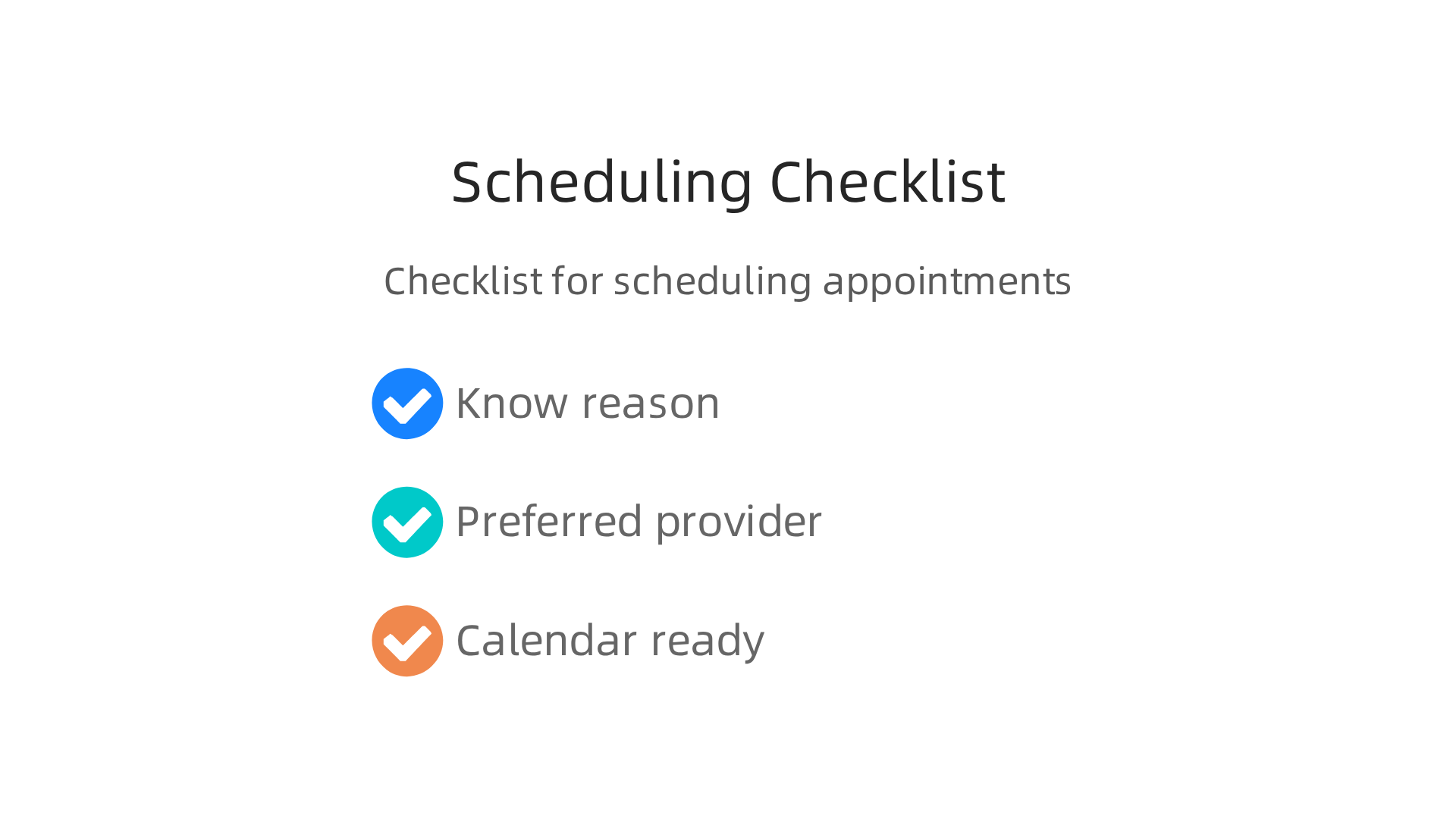 An infographic summarizing essential considerations for patients when scheduling an appointment through their medical portal.