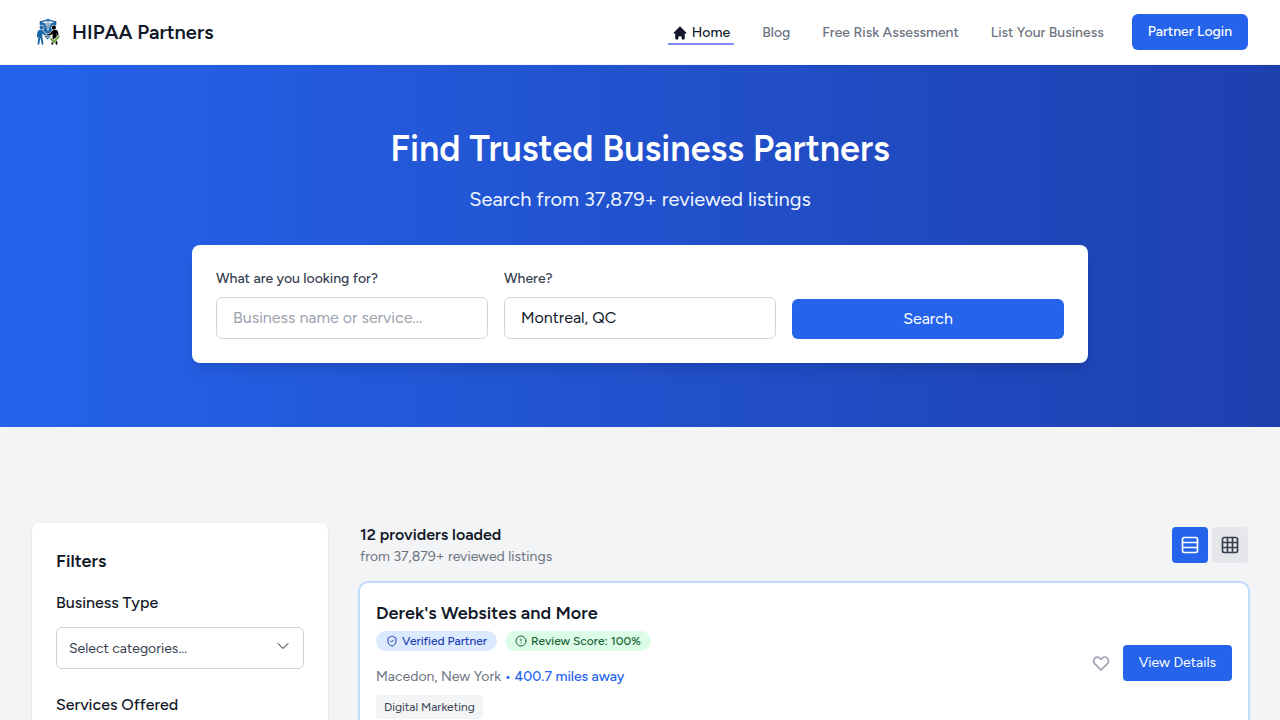 A screenshot of the HIPAA Partners website, providing resources on patient portal security and advanced authentication strategies.